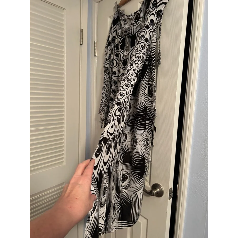 Pareos in Paradise Wrap Pants Black White Peacock One Size Rayon - Picture 4 of 9